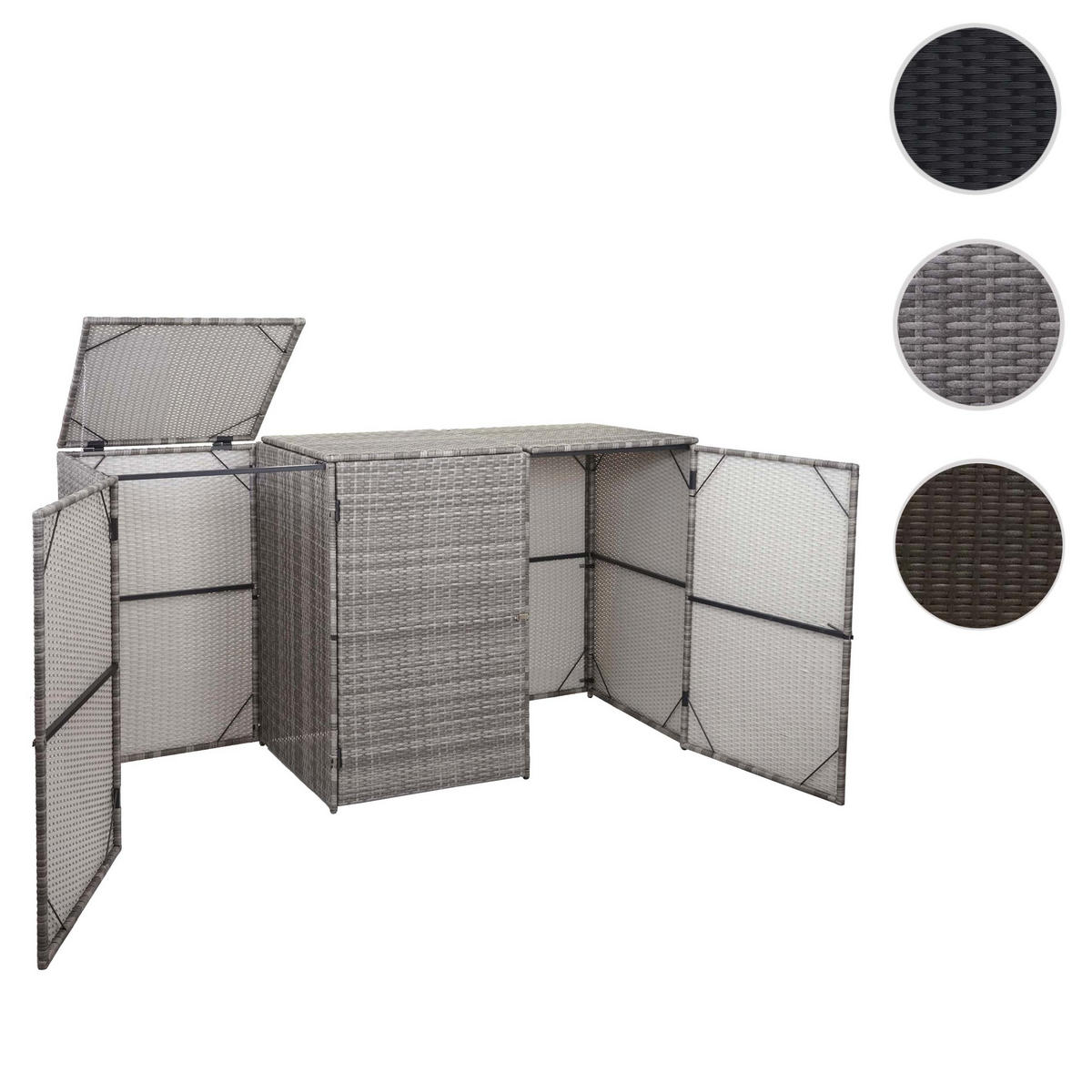 MÜLLTONNENBOX 3er HxBxT 110x195x66cm Poly-Rattan 3x120l Grau - Grau, Kunststoff (195/110/66cm) - PROREGAL