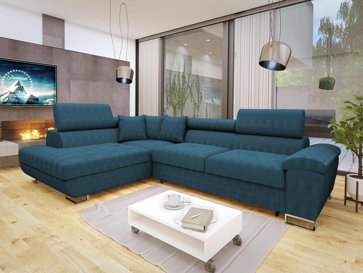 ECKSOFA Cotere Cord, Seite: Links - Blau, Holz/Textil (270/202cm) - MIRJAN24