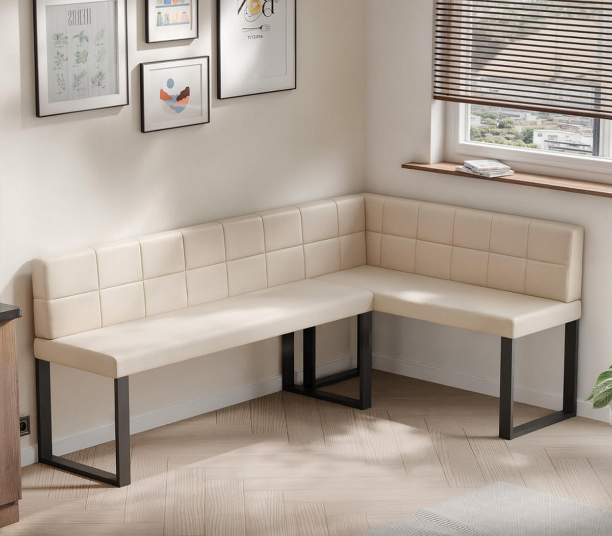 ECKBANK rechts SANA U Kunstleder gesteppt, 142/196 cm Beige - Beige, Kunststoff/Textil (142/196cm) - Idohome
