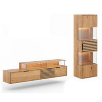 WOHNWAND Tirano 2er-Set Eiche Natur / Lamellen schwarz - Eichefarben/Multicolor, Holz/Metall (243/142/39cm) - Feldmann-Wohnen