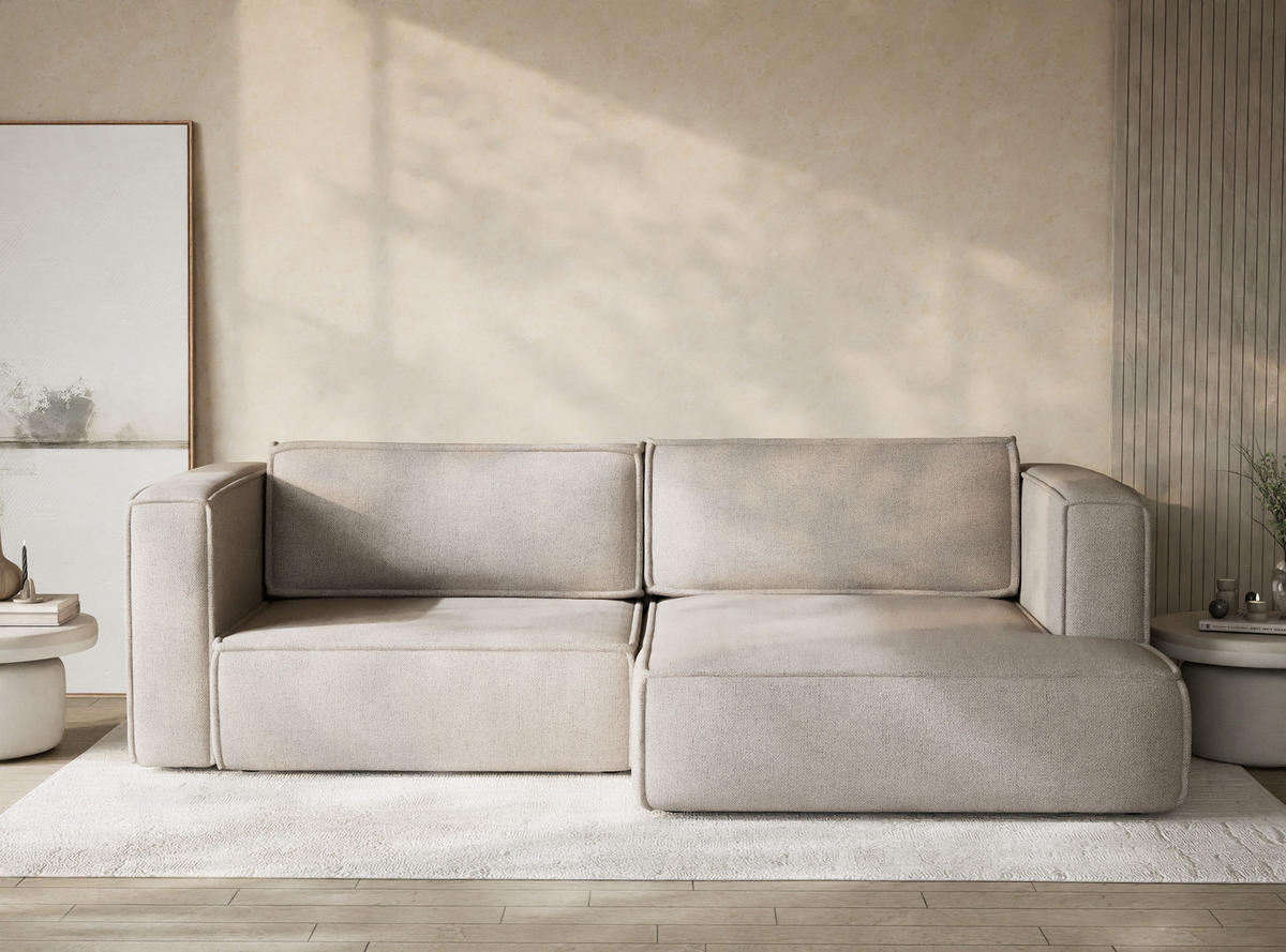 ECKSOFA MIT SCHLAFFUNKTION Velto Seidengrau Webstoff - Greige/Schwarz, Holz/Holzwerkstoff (250/152cm) - Maison de Reve