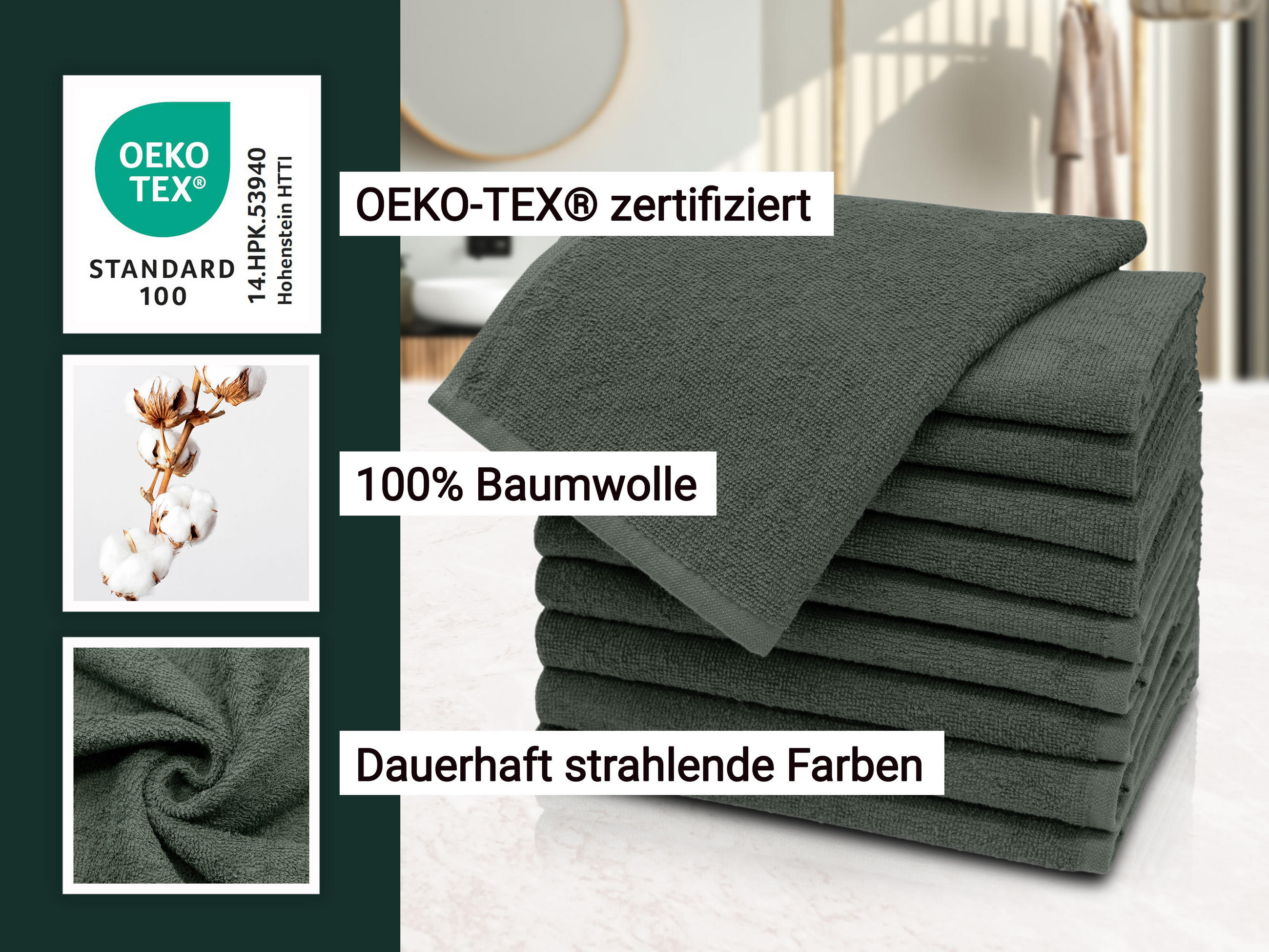 GÄSTETÜCHER, 10er-Set, 30x50 cm, 100% Baumwolle, Grau - Anthrazit, Textil (30/50cm) - Zollner