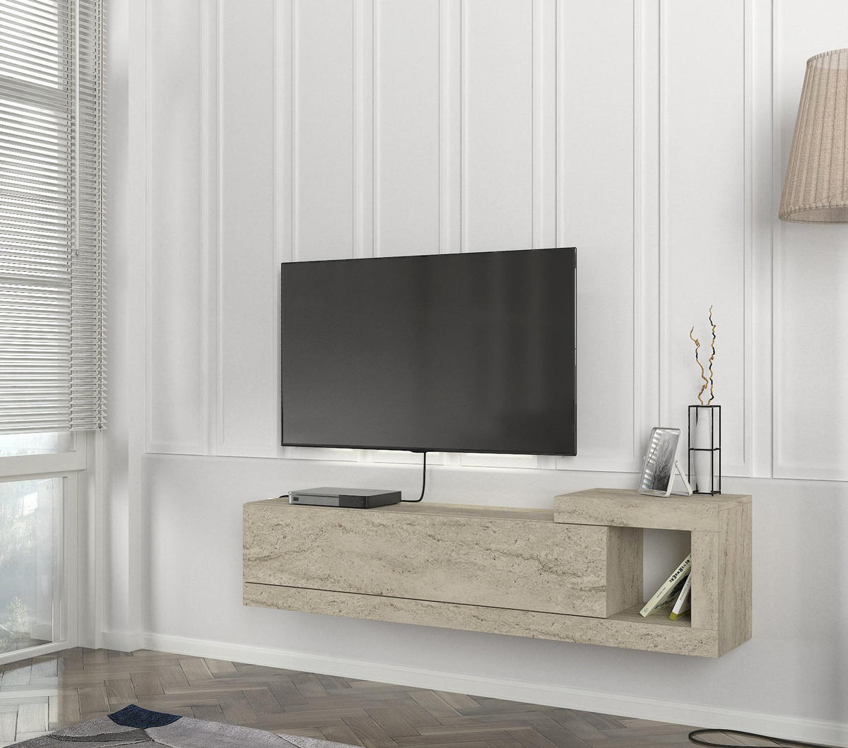 MOEBEL17 TV Lowboard 150 cm – Modernes Lowboard TV Schrank – TV Board Wohnzimmer – Fernsehtisch – TV Möbel Sideboard Modern – Modell Bliss - Beige, Holzwerkstoff (150/37/30cm) - moebel17