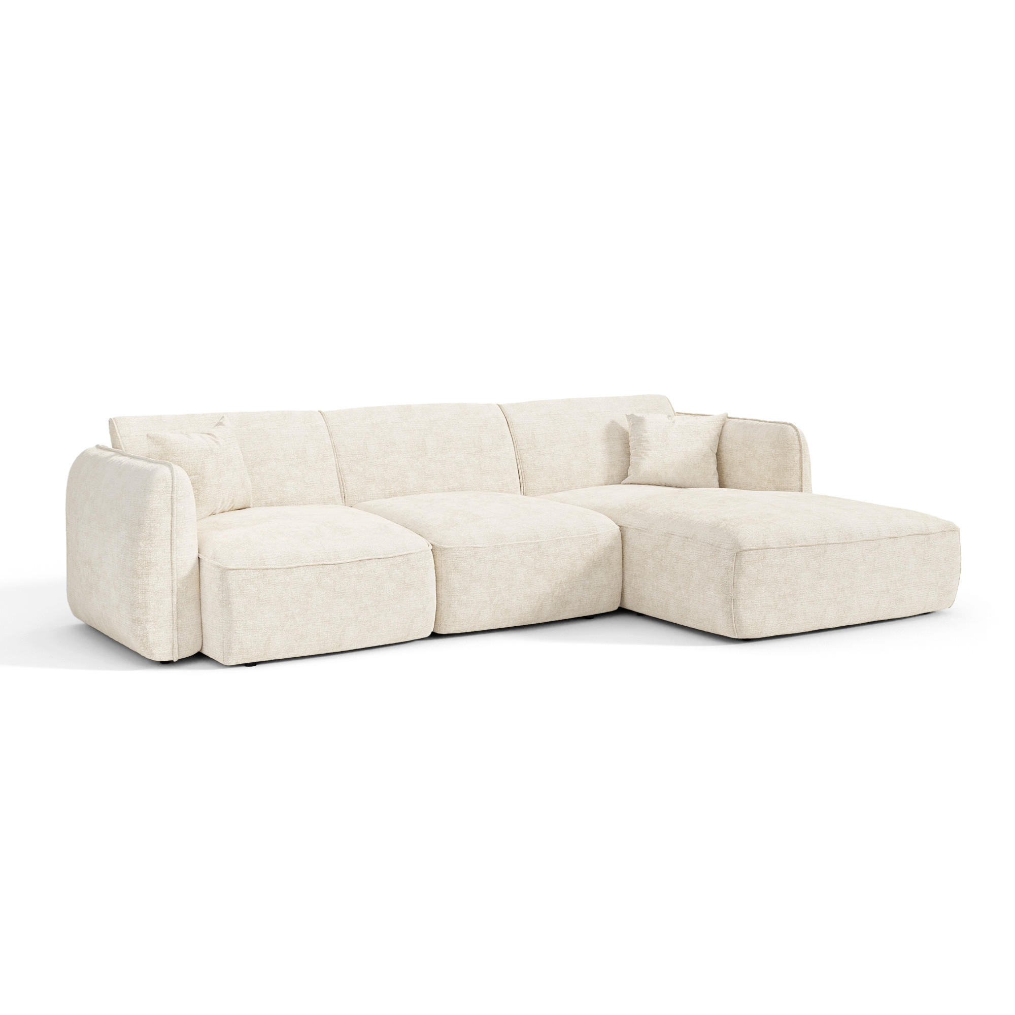 ECKSOFA rechtwinklig LOMI Geprägter Samt Creme 272cm - Creme, Textil (272/90cm) - Premium Interiors