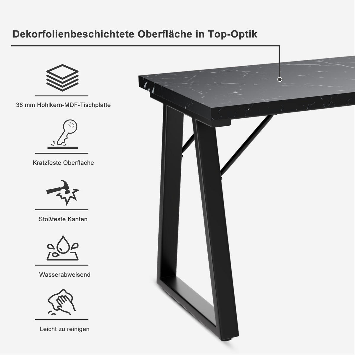 ESSTISCH in Holz, Metall 140/80/75cm - Schwarz, Holzwerkstoff (80/140/75cm) - HOMAVO