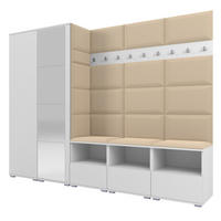 GARDEROBE NELA VII 250 cm (Modulare Flurmöbel XL Weiß mit Spiegel & Sitzpolster Beige 04 Universell) - Beige/Silberfarben, Holz/Holzwerkstoff (250/187/40cm) - Ravio