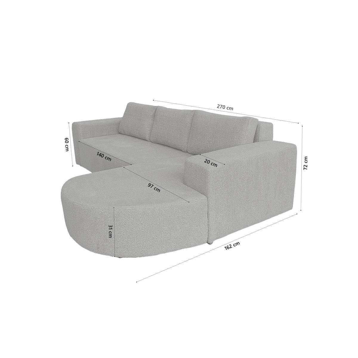 ECKSOFA Tolga mit Schlaffunktion, Grau - Grau, Textil (270/162cm) - Fedve