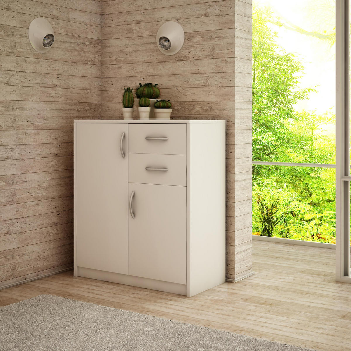 KOMMODE 2-türig Weiß 74/35/85 cm mit 2 Schubladen - Weiß, Holzwerkstoff (74/85/35cm) - Matkam Möbel