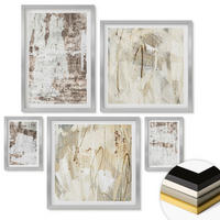 WANDBILDER 5er Set - 50x50 cm & 20x30 cm & 40x60 cm Silberner Rahmen - Abstrakte Muster, weiß, braun - Silberfarben, Kunststoff (40/60cm) - ArtPrintCave