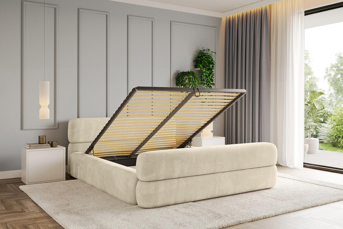 POLSTERBETT mit Bettkasten, Fußteil und Lattenrost, Boxbett ohne Matratze - ENORA-Z-V1 140x200 Beige - Ecru, Holzwerkstoff/Textil (140/200cm) - ALTDECOR