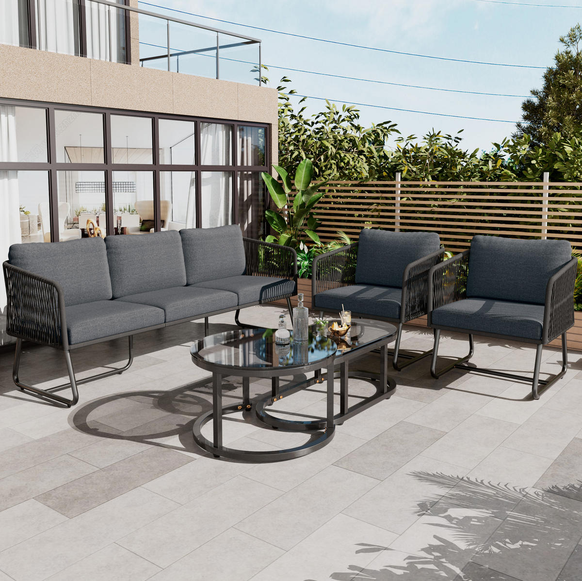 GARTENMÖBEL 166x60x76cm grau aus verzinktem Eisen und Glas - Grau, Metall - Modfu
