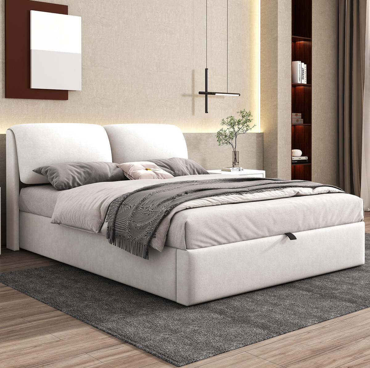 POLSTERBETT 140/190 cm mit hydraulischem Bettkasten, 3 Schubladen und verstellbarem Kopfteil aus Samt, Beige - Beige, Textil (140/190cm) - Redom