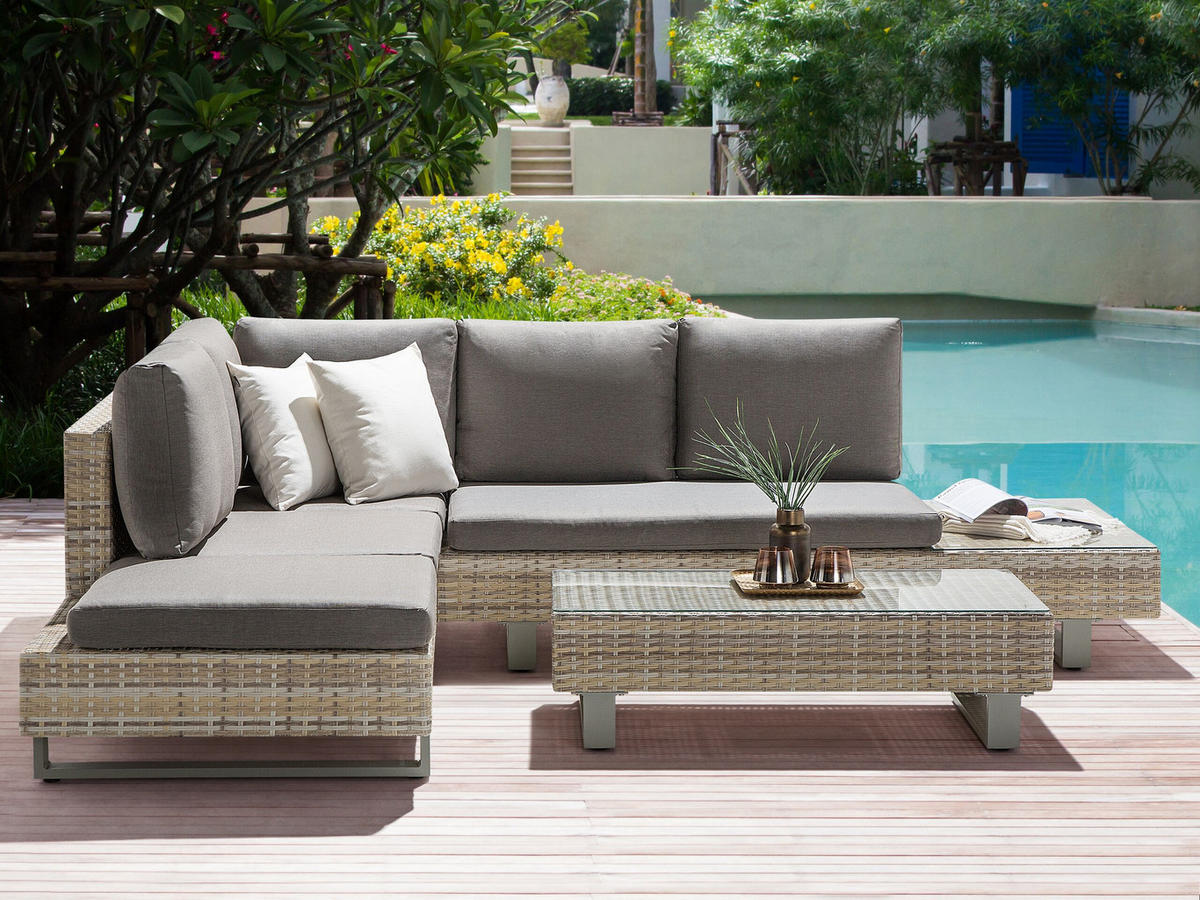 LOUNGE-SET 5-Sitzer grau modular Lanciano - Grau, Kunststoff - Beliani