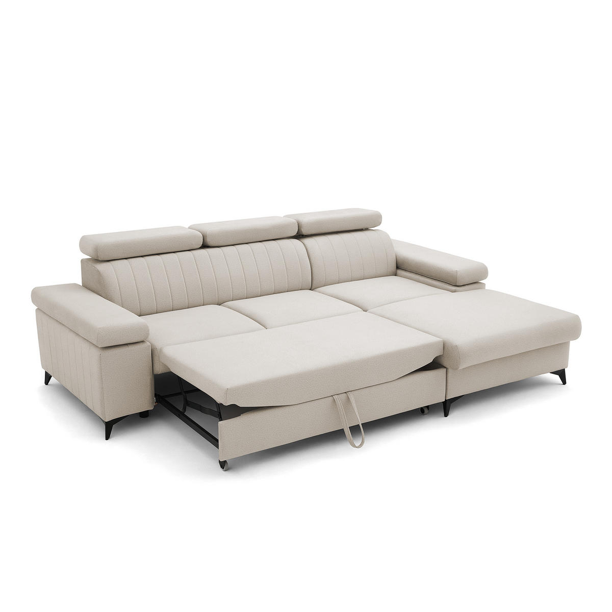 ECKSOFA FELIX L Rechts mit Schlaffunktion Velours Creme - Creme/Schwarz, Holz/Textil (176/257cm) - Muffo