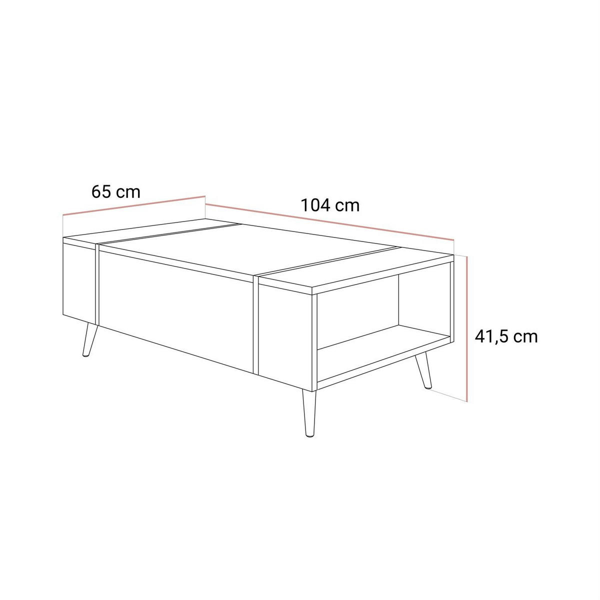 COUCHTISCH ONYX Kaschmir auf goldenen Beinen Hochglanz - Kaschmir, Holzwerkstoff (65/104/41.5cm) - Lookway