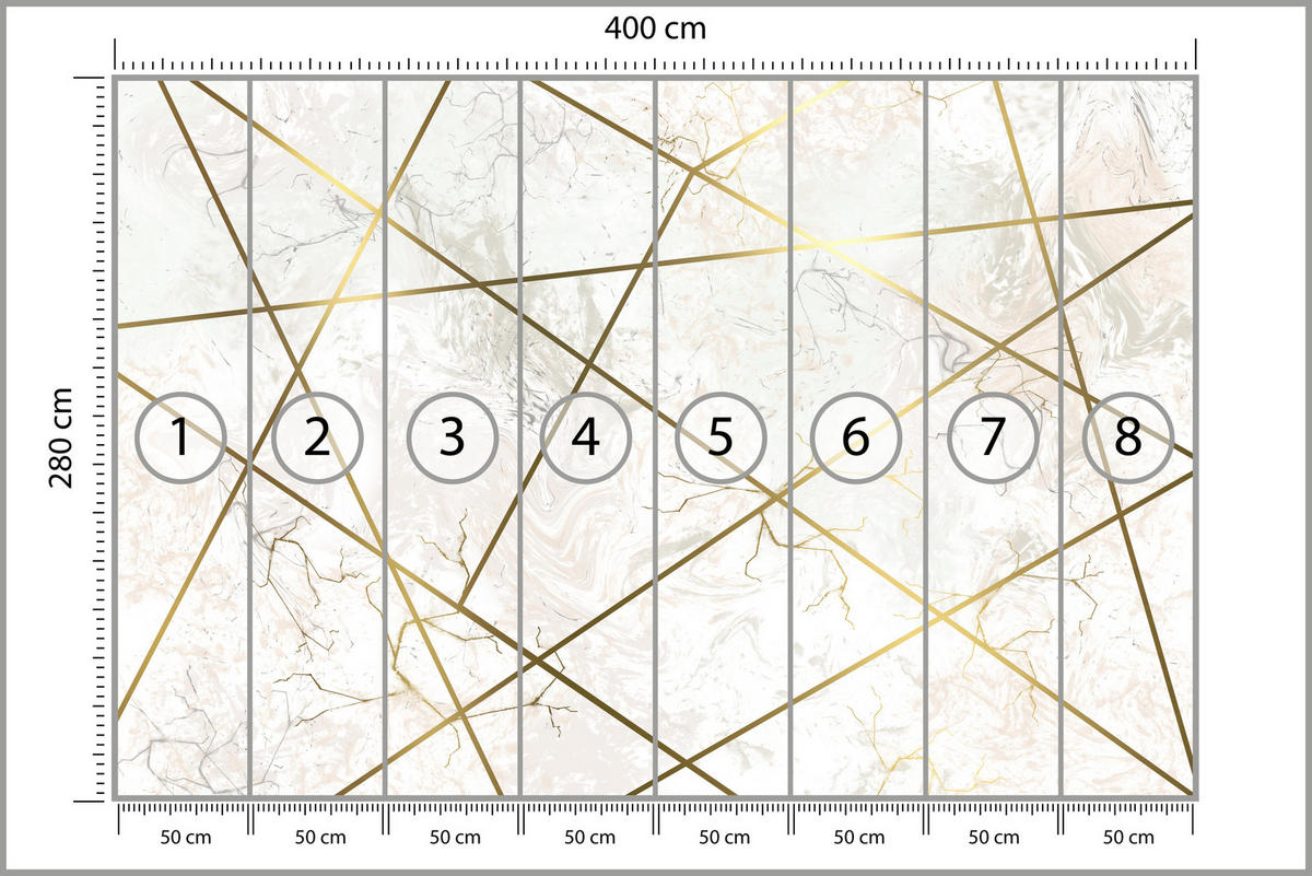 FOTOTAPETE für Wohnzimmer Marmor Abstraktion Golden Linien Glamour Creme 400x280 - Gelb/Beige, Papier (400/280cm) - Muralo