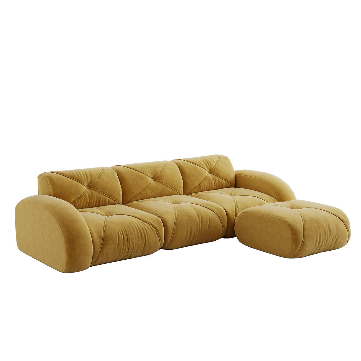 ECKSOFA 281/171/76 cm Gelb Chenille mit 1 Fußhocker, rutschfeste Unterseite - Gelb, Textil (281/171cm) - Oxeza
