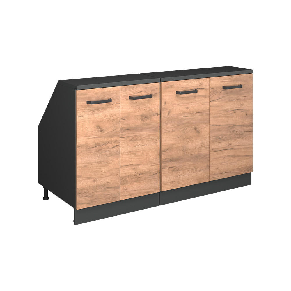 K&Ouml;KSSK&Aring;P F&Ouml;R SLUTTANDE TAK R-Line Goldkraft ek 140 cm Set om 2 sk&aring;pstommar 60 cm djup Ekf&auml;rgad, Antracit 83.8/140/60 cm