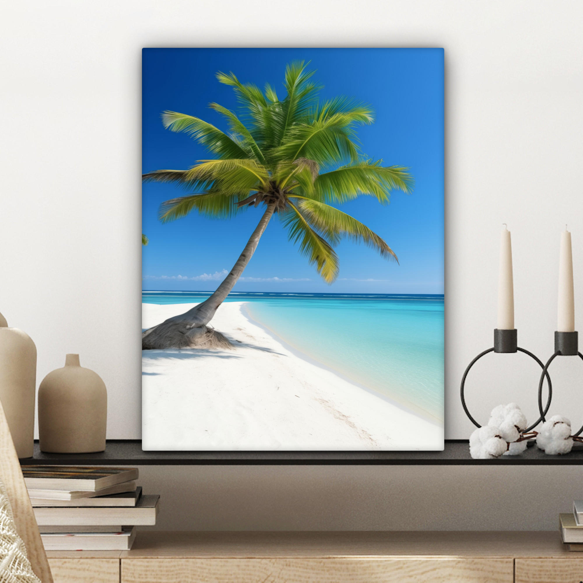 LEINWANDBILD Strand - Palme - Tropisch - Meer 30x40 cm - Grün, Textil (30/40cm) - MuchoWow