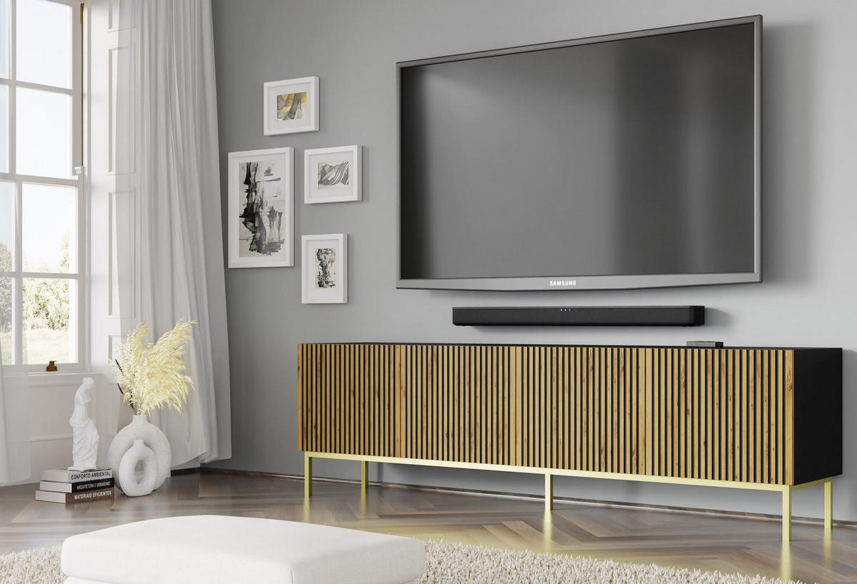 TV-LOWBOARD SCHWARZ - Beige/Goldfarben, Holzwerkstoff (200/58/42cm) - FURNLUX