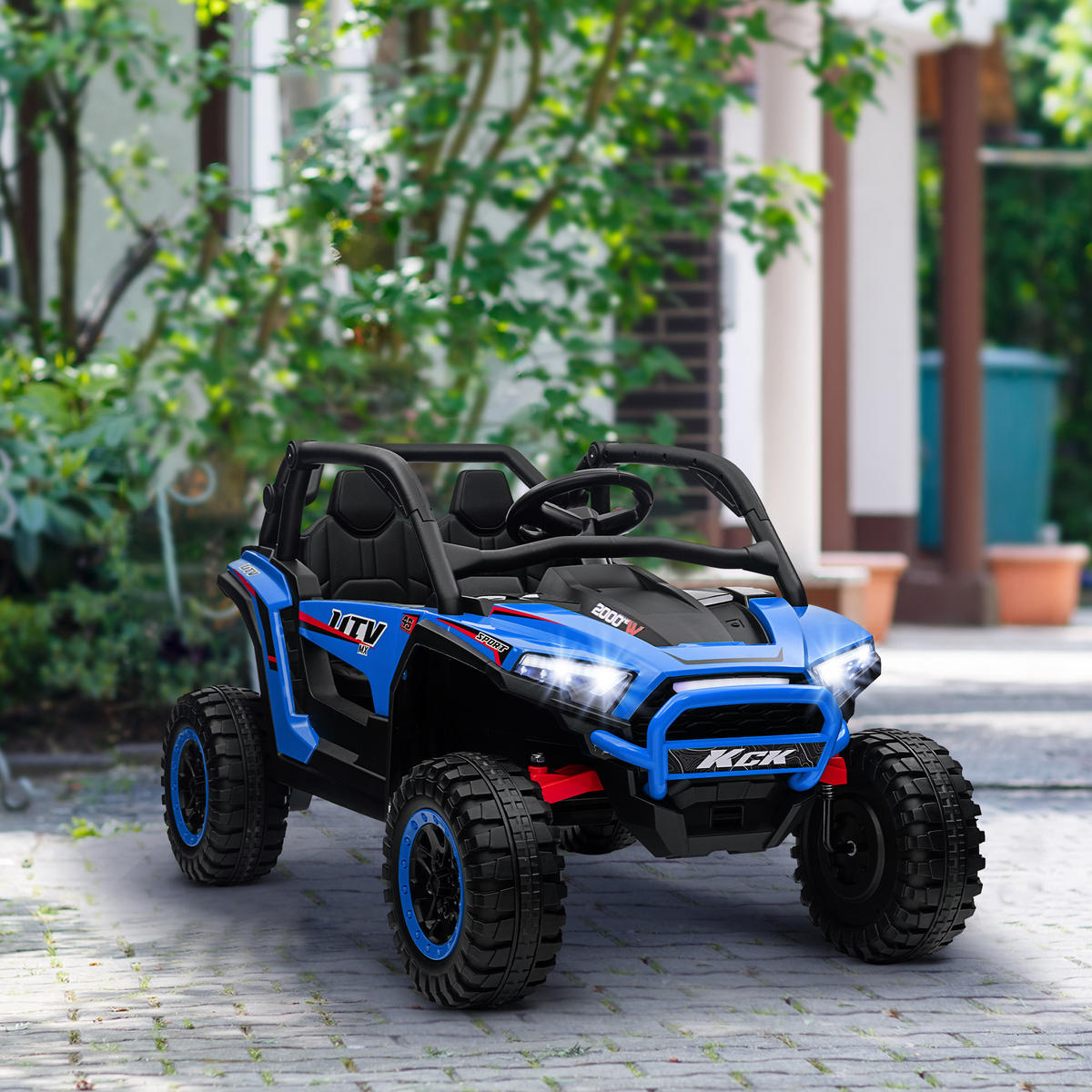 KINDERAUTO Elektro-UTV, 5-7 km/h, 2-Sitzer, Fernbedienung, Musik, Lichter, 1h Fahrtdauer, Blau - Blau, Kunststoff/Metall (117/72/67cm) - AIYAPLAY