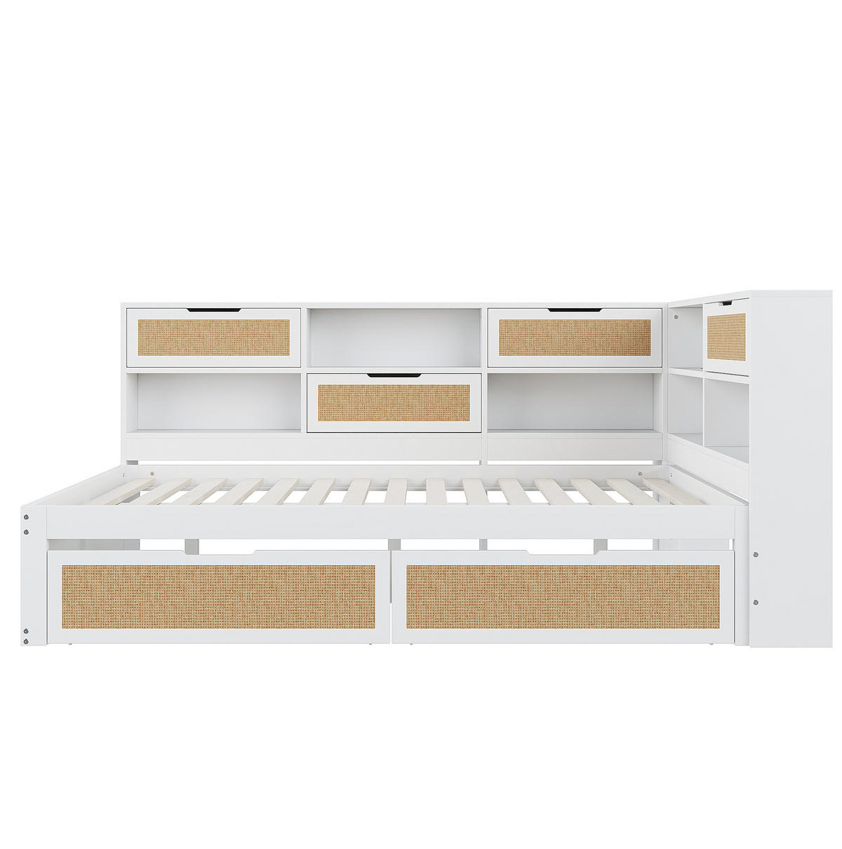 KREVET 140/200 cm s USB priključkom, višestrukim pretincima i ladicama, MDF, Bijela - bijela, drvni materijal (166/92/225cm) - Redom