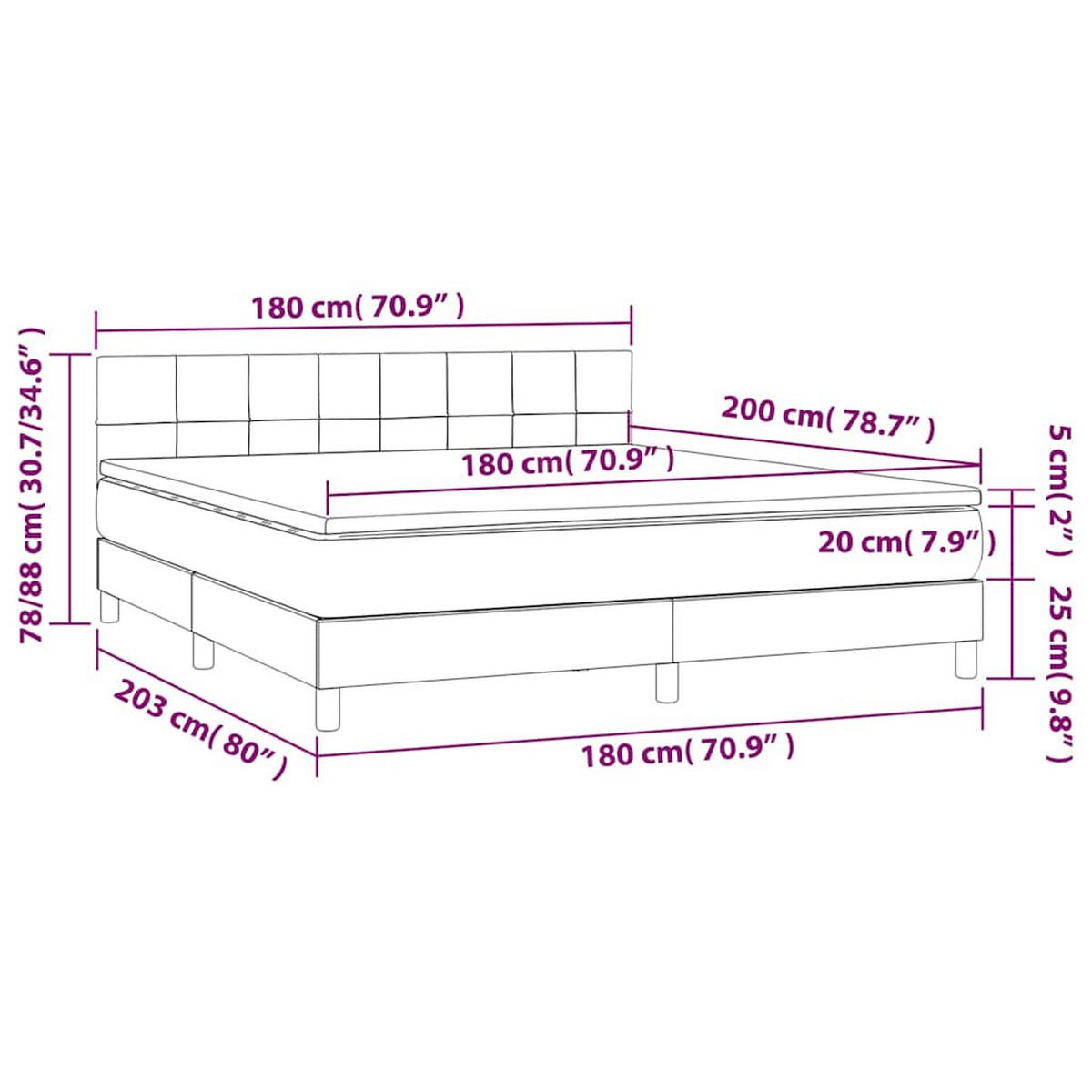 BOXSPRINGBETT 180/200 Cm Grau Samt - Dunkelgrau, Textil (180/203cm) - vidaXL