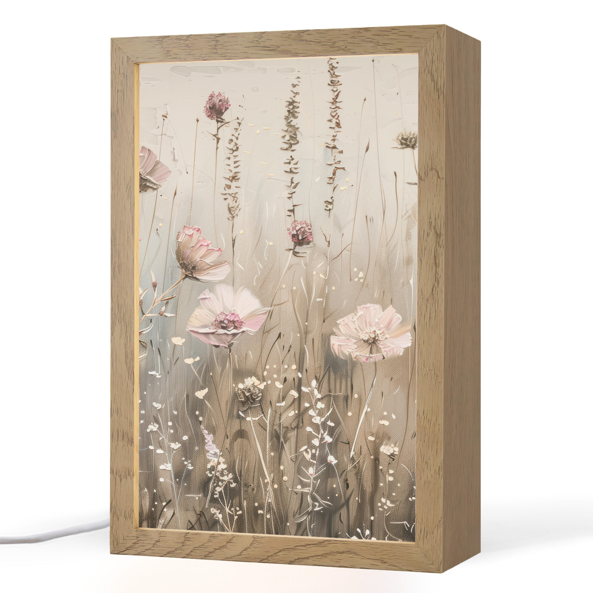 STOLNÍ LAMPA Květiny - růžová - moderní - béžová 20x30 cm - barva akácie, kompozitní dřevo (8/20/30cm) - OnlyWow