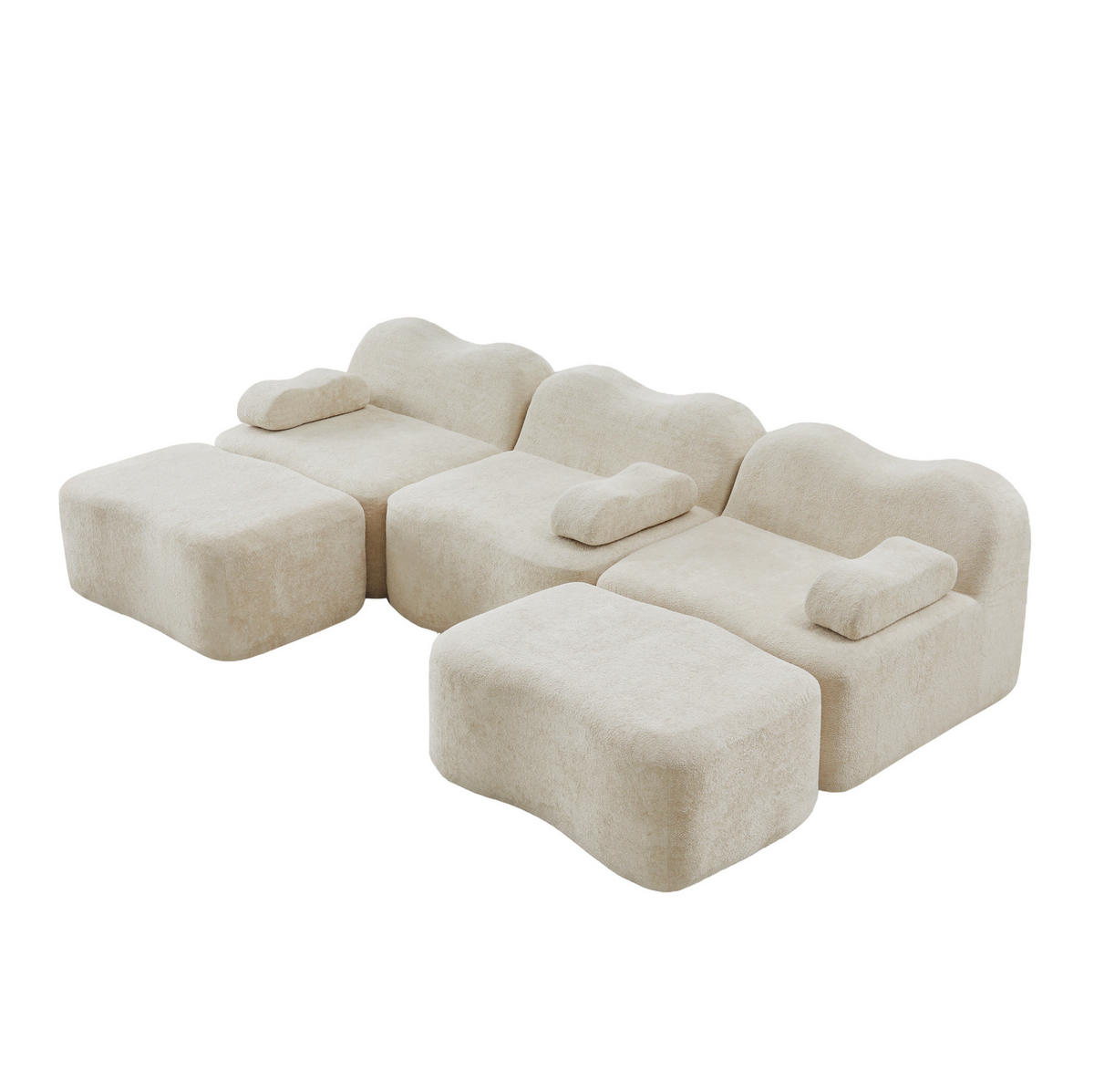 MODULARES Ecksofa mit tiefer Sitzfläche, Wellenform und flexiblem Aufbau, Beige - Beige, Textil (288/167cm) - Redom