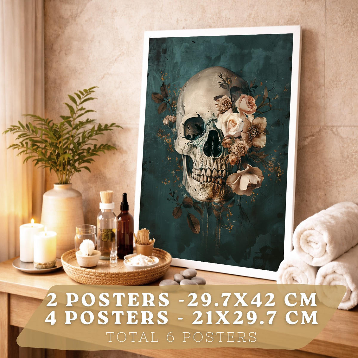 POSTER Kollektion aus 6 Anatomie Drucke und mit Herz Schädel Lungen Nieren und Gehirn Pergament Hintergrund dekoration Größe Rahmenlos A3 & A4 - Klar, Papier (21/29.7/3cm) - Nacnic