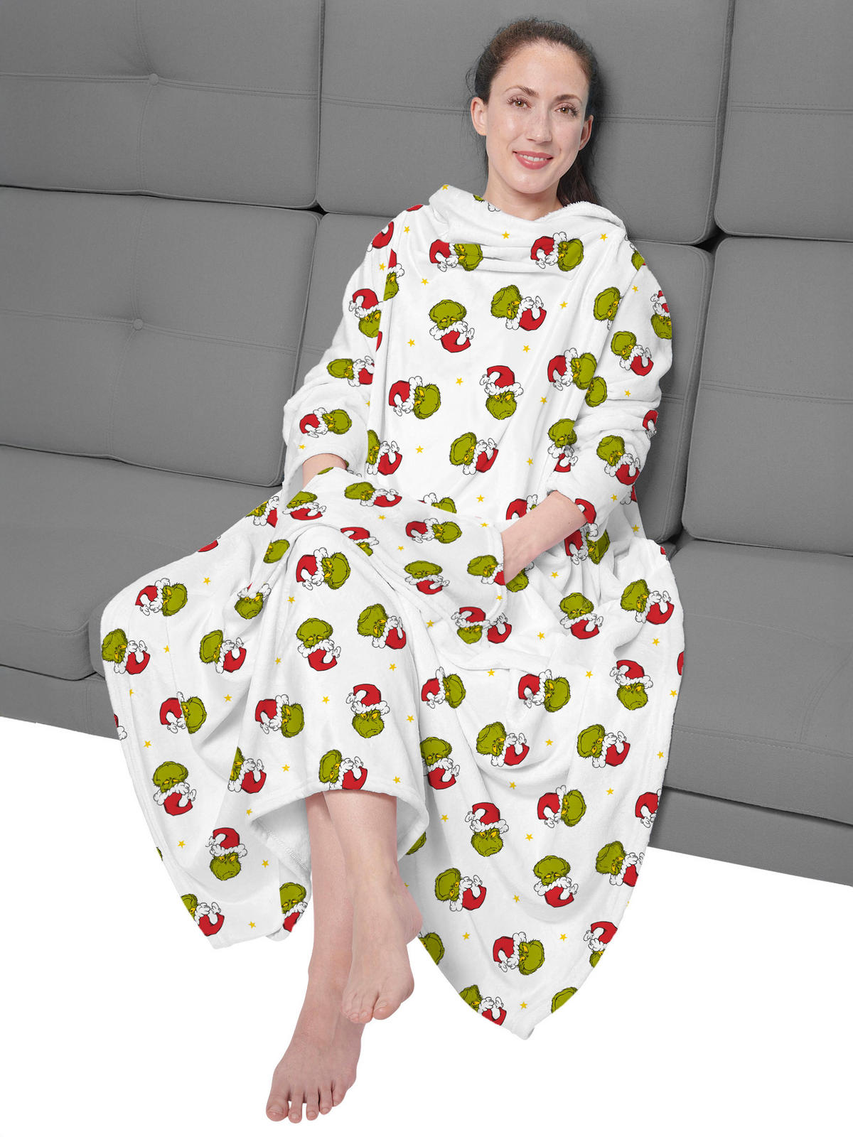 KUSCHELDECKE The Grinch TV Decke mit Ärmeln und Taschen Weiß 130 x 170 cm - Weiß, Textil (130/170cm) - United Labels