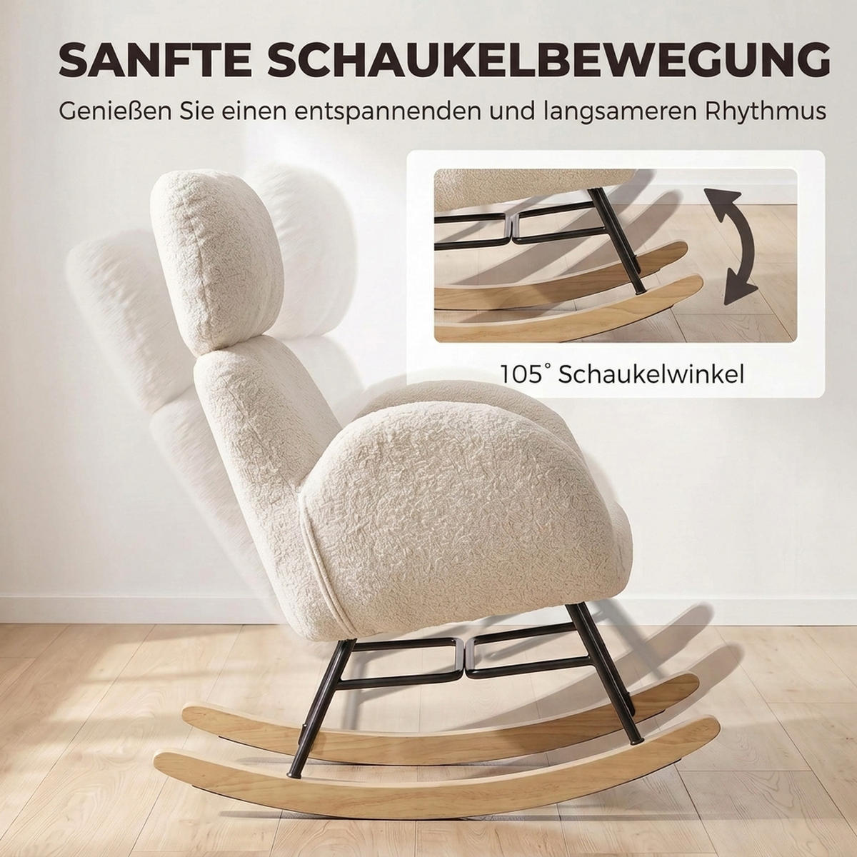 SCHAUKELSTUHL Polyester Cremeweiß - Dunkelgrau/Walnussfarben, Holz/Textil (71/100/90cm) - HOMCOM