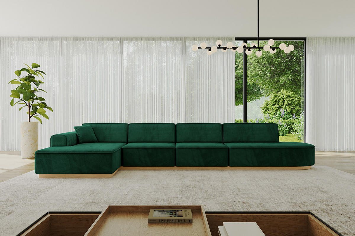 ECKSOFA Ottomane Links IREA-L3-v2 - 403x165x81 cm Grün - Grün, Holzwerkstoff/Textil (403/165cm) - ALTDECOR