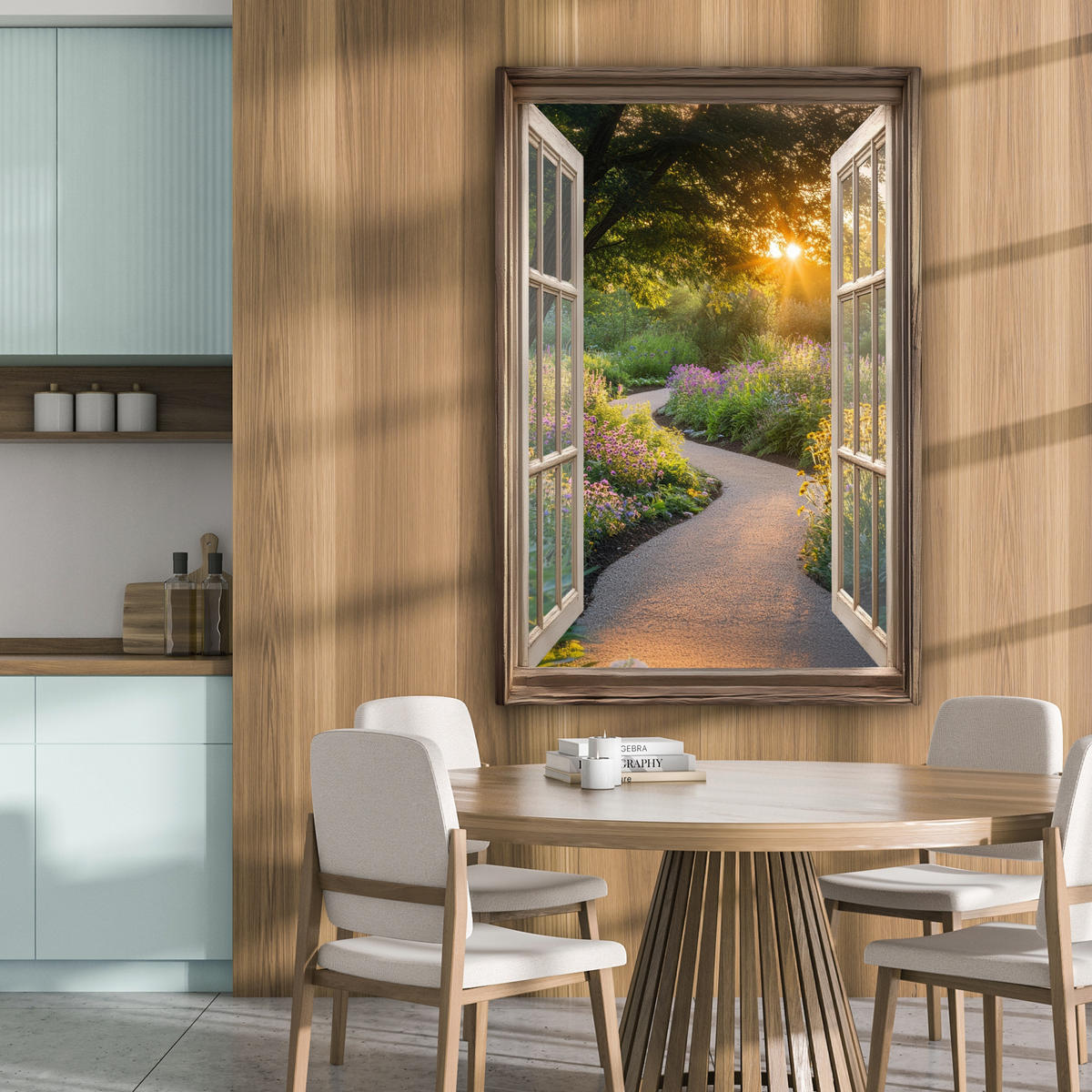 LEINWANDBILD Aussicht - Blumen - Natur - Sonne - Weg 90x140 cm - Hellgelb, Textil (90/140cm) - MuchoWow