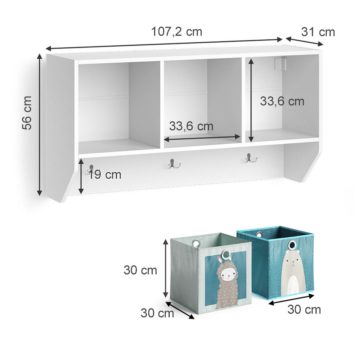 POLICE NA DĚTSKÝ POKOJ Luigi Bílá - bílá, kompozitní dřevo (31/56/107.2cm) - Vicco