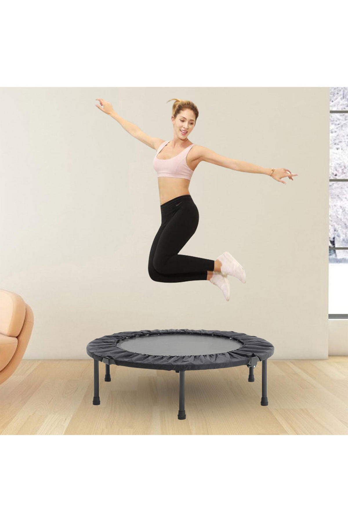 38-ZOLL-INDOOR-FALTTRAMPOLIN aus Stahl, Oxford-Gewebe, Federn in Schwarz 96 cm Durchmesser x 25.5 cm Höhe - Schwarz, Metall (96/96/25.5cm) - Livingandhome
