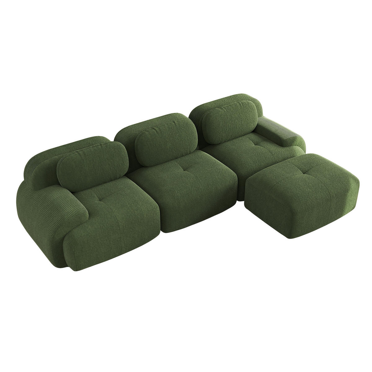 ECKSOFA 3-Sitzer in Premium-Cord Montagefrei & Rutschfest - Grün, Textil (298/178cm) - Urban Meuble