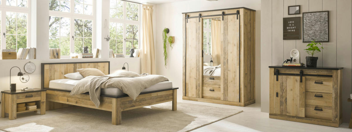 BETT Used Wood hell, Anthrazit, Einzelbett Liegefläche 140 x 200 cm - Eichefarben/Anthrazit, Holzwerkstoff/Metall (140/200cm) - Furn.Design