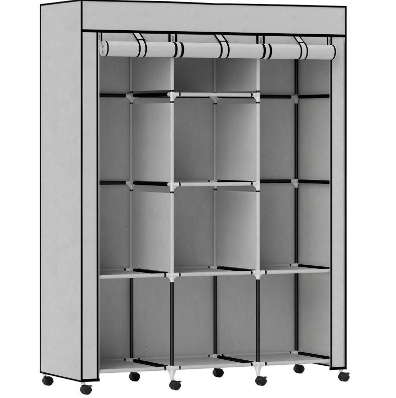KLEIDERSCHRANK 125/162,5/43 cm Hellgrau aus Stoff mit 8 Einlegeböden - Hellgrau, Textil (43/162.5/125cm) - OKMYHOME