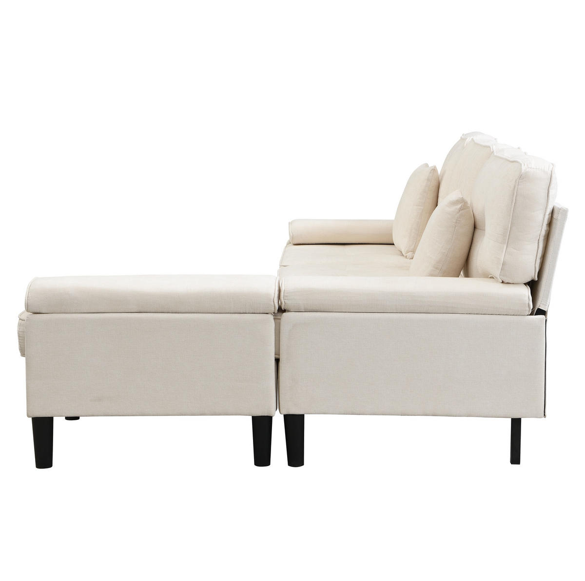 ECKSOFA 195/149/86 cm hellbeige aus Chenille mit Fußbank - Beige, Textil (149/195cm) - OKWISH