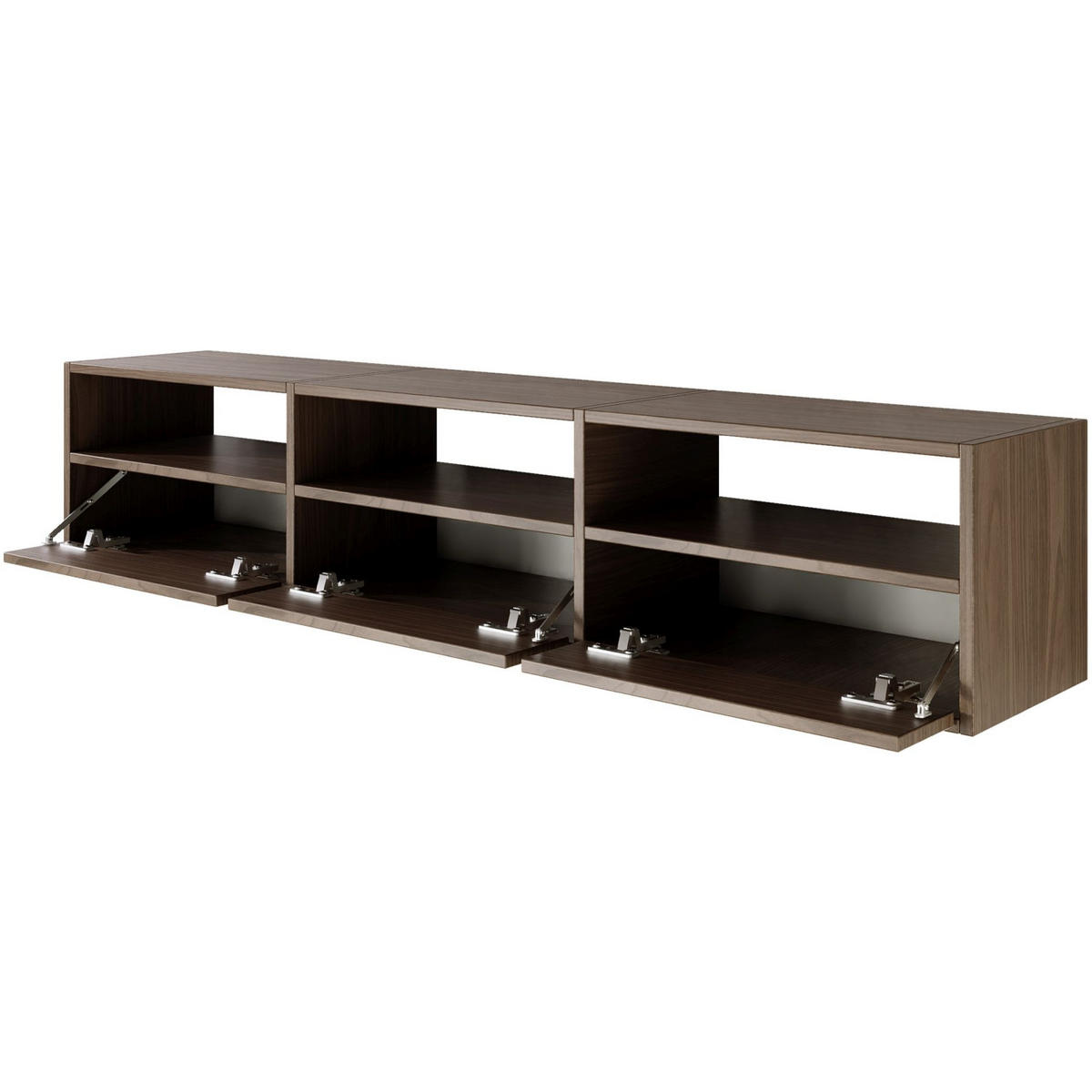 TV-LOWBOARD hängend, 3 Klappen und Ablagen, Walnuss, 150 cm - Dunkelbraun, Holzwerkstoff (150.1/30/30cm) - Selsey
