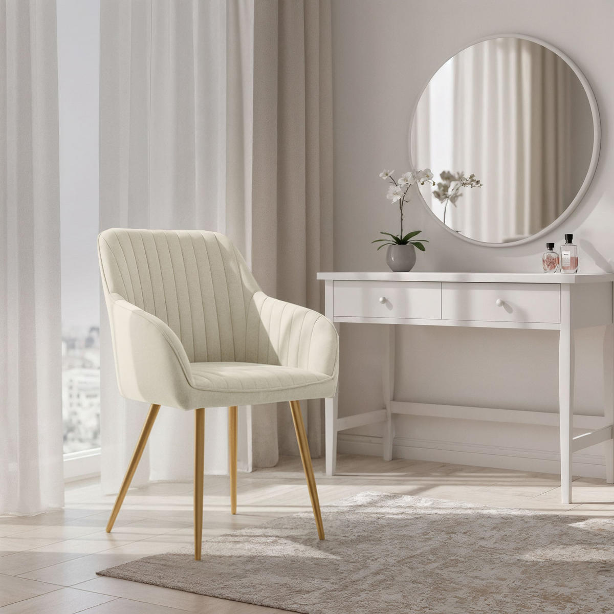 ČALÚNENÁ STOLIČKA, sada 4 ks, kovové nohy, krémová, zlatá 54,5/82/58 - krémová, textil (55/82/52cm) - RAUMHIRSCH FURNITURE
