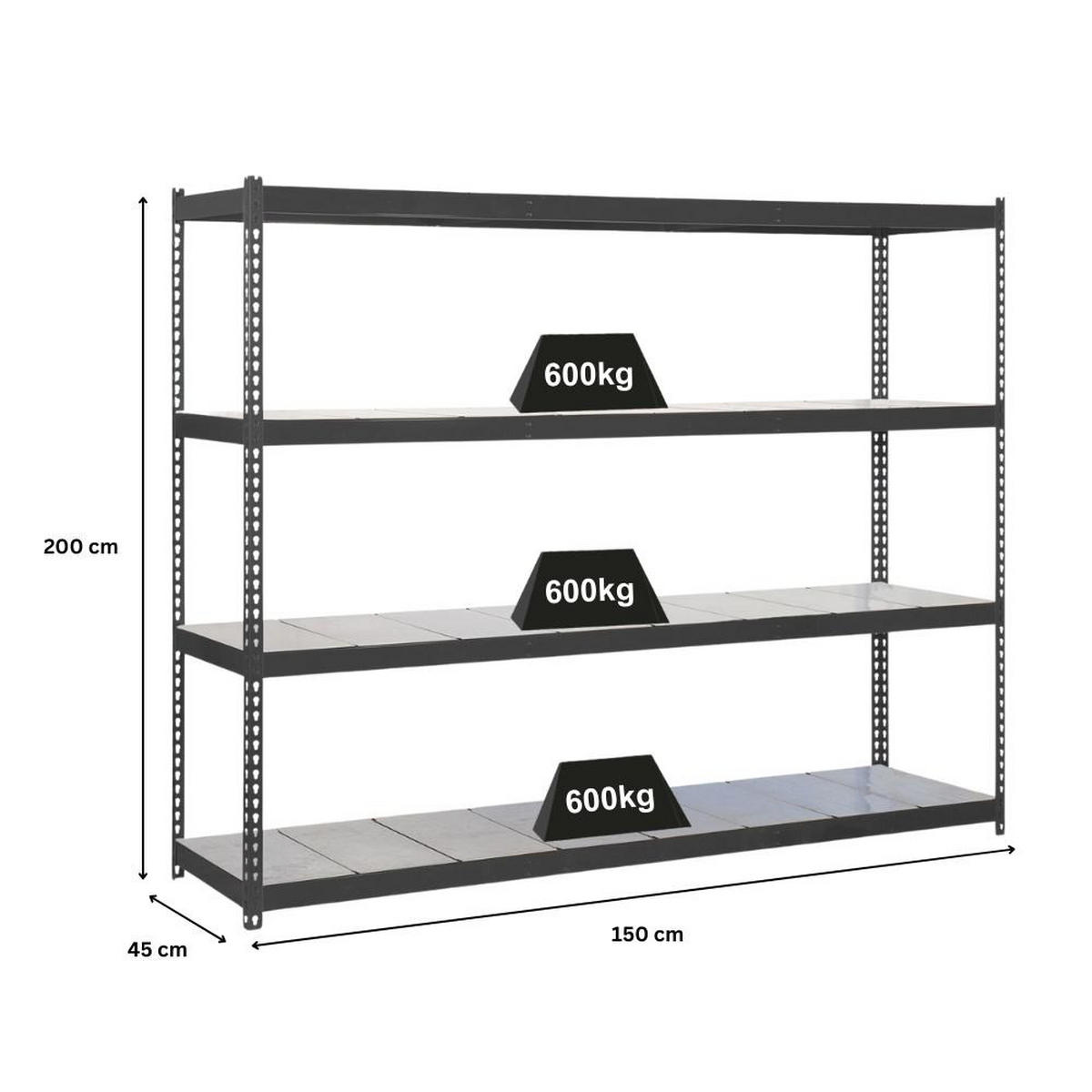 SCHWERLASTREGAL METAL BEAST FOUR | HxBxT 200x150x45cm | Fachlast 600kg | Anthrazit - Anthrazit, Metall (150/200/45cm) - PROREGAL