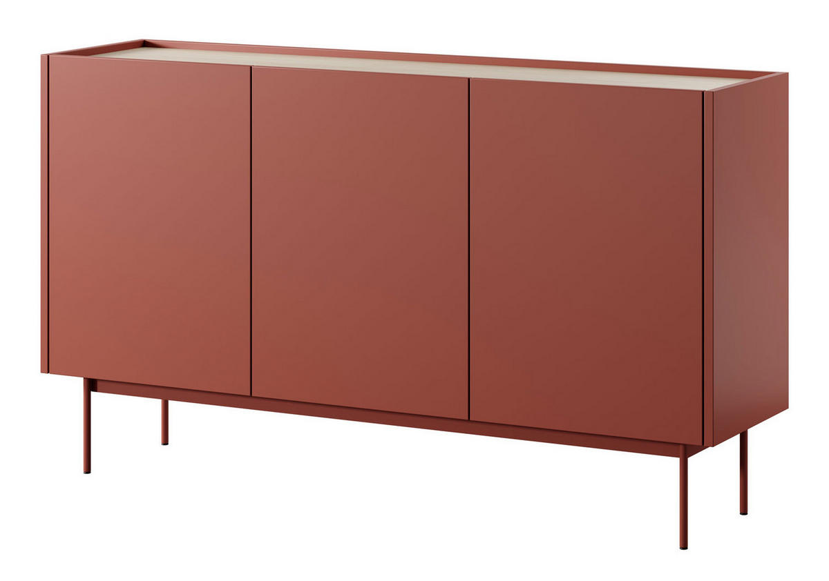 SIDEBOARD Color Keramikrot / Eiche Linea 144 / 37 / 83cm - Hellbraun/Rot, Holz/Holzwerkstoff (144/83/37cm) - Feldmann-Wohnen