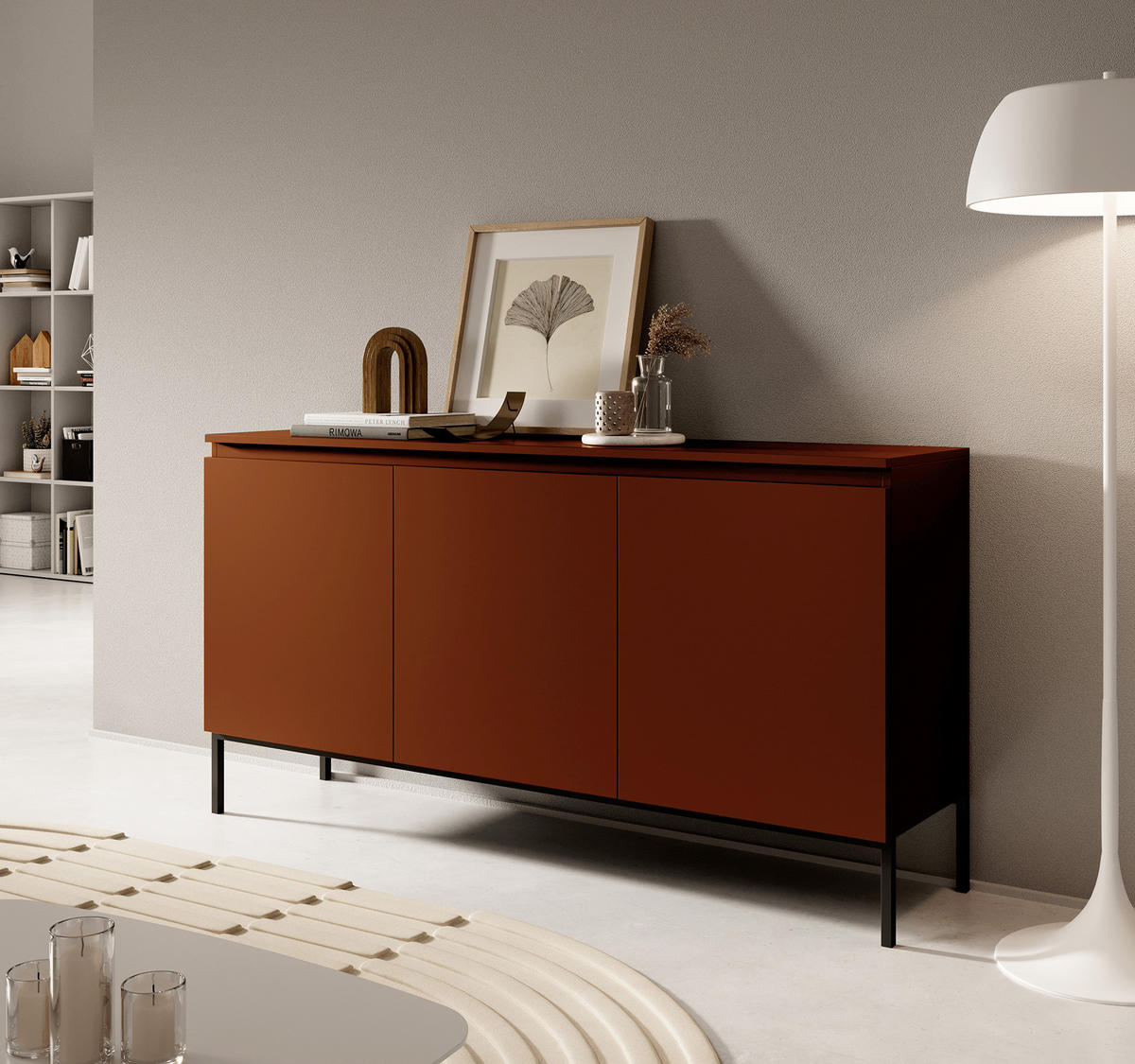 SIDEBOARD Bemmi Ziegelrot mit Metallbeinen 150 cm - Dunkelorange/Schwarz, Holzwerkstoff/Metall (150/77/35cm) - Selsey