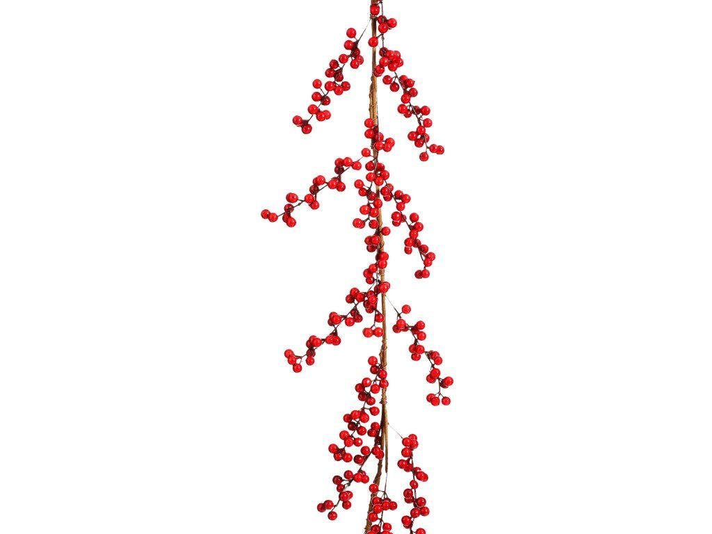 WEIHNACHTSGIRLANDE mit Beeren und Zweigen rot, 180 cm - Rot, Kunststoff (180cm) - LAALU