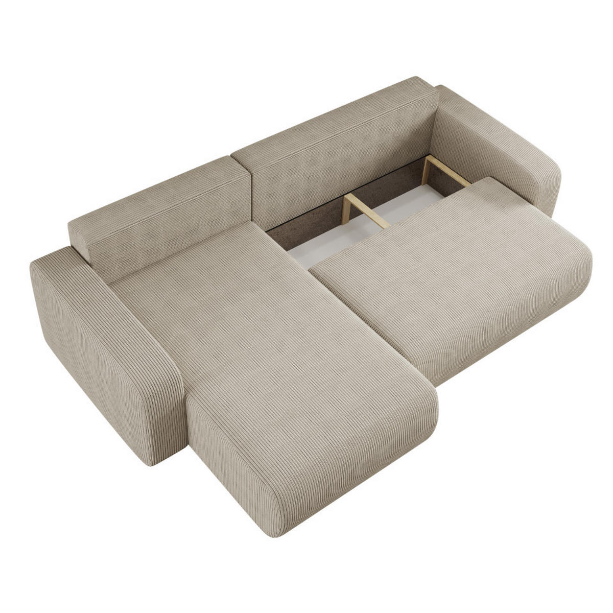 SCHLAFSOFA MILANO XL und bettkasten stoff Poso Dicker Cord Dunkelbeige Links - Beige, Holz (274/82/145cm) - Kaiser Möbel