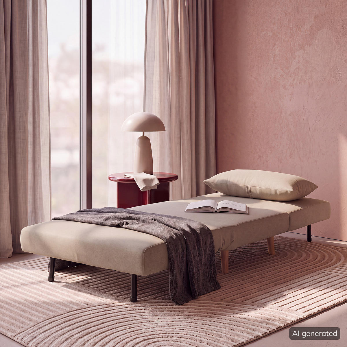 SCHLAFSESSEL - Textil / Teilmassivholz - Buchefarben/Creme, Holz/Buchenholz (77/81/90cm) - home24