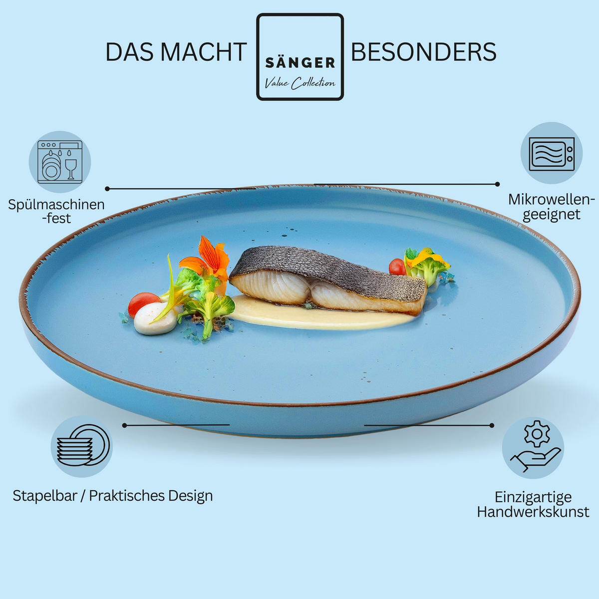 SPEISETELLER BOMBAY SAPHIR - 4 teilig aus Steingut - Blau, Stein (27cm) - Sänger