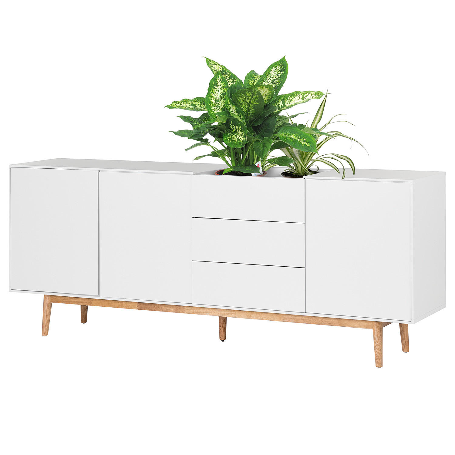 SIDEBOARD - Weiß - Eiche - 200/80/45 cm - Eichefarben/Weiß, Holzwerkstoff (200/80/45cm) - home24